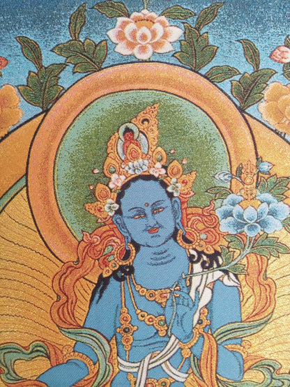 36" Tibet Tibetan Cloth Silk Buddhism Blue Tara Guanyin Tangka Thangka Mural