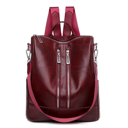 White Backpack Women Leather Travel Rucksack Shoulder Book Bag Waterproof Nylon