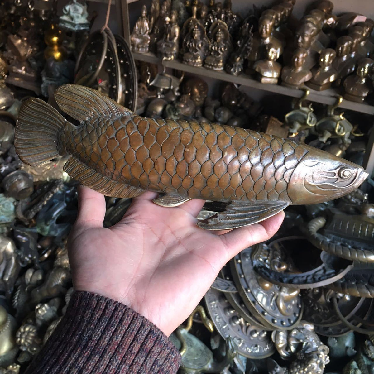 Rare fengshui Bronze Lucky brass Carved statue ' Fish every year ' Wish U Wealth