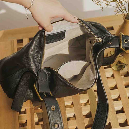 Retro Style Handbag Purse Thick Genuine Leather Crossbody Shoulder Bag Zipper