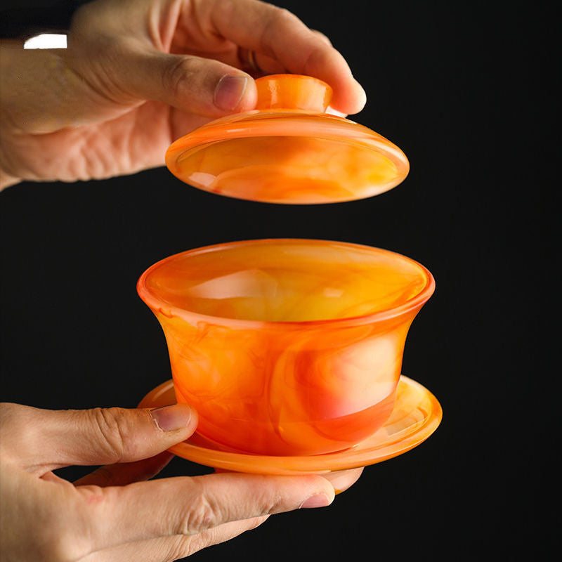 Chinese Agate Jade Porcelain Gaiwan Tea Cup Tea Maker Kung Fu Tea Set Teacup