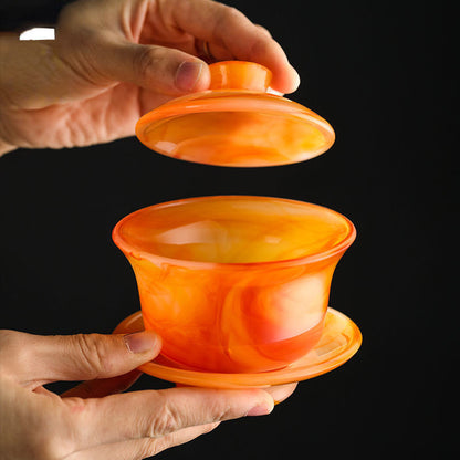 Chinese Agate Jade Porcelain Gaiwan Tea Cup Tea Maker Kung Fu Tea Set Teacup