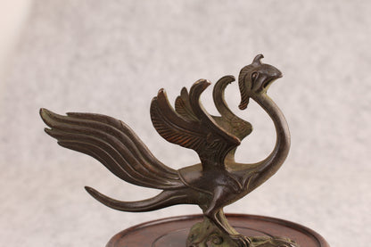 Chinese Bronze Suzaku Bird Statue Figure Tea Pet Netsuke Table Decoration