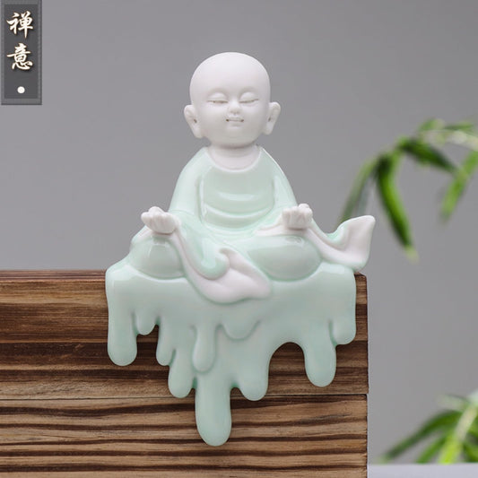 Little Monk Ceramic Tea Pet 16cm 6.4in Tea Table Buddha Statue Tea Ceremony