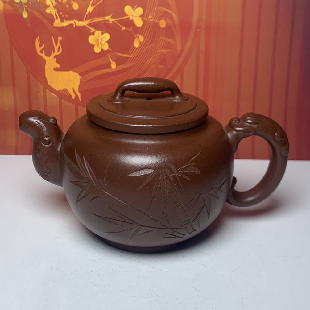 Vintage Chinese Yixing Purple Clay Teapot Zisha Ceremony Fashion Bamboo Teaware