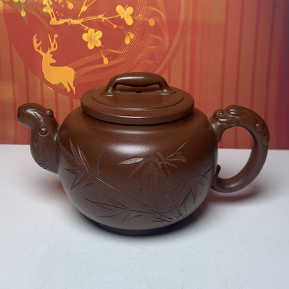 Vintage Chinese Yixing Purple Clay Teapot Zisha Ceremony Fashion Bamboo Teaware