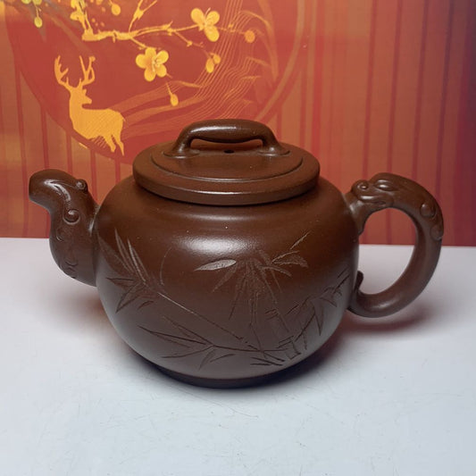Vintage Chinese Yixing Purple Clay Teapot Zisha Ceremony Fashion Bamboo Teaware