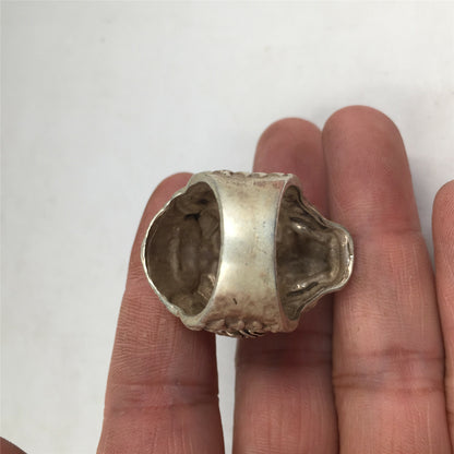 China old antique Tibetan silver handmade Luck Tiger 19mm ring