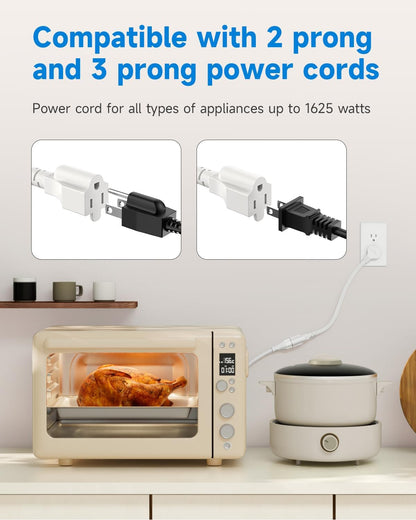 Flat Plug 1Ft Short Extension Cord, White 90-Degree Plug Low Profile Power Adapt