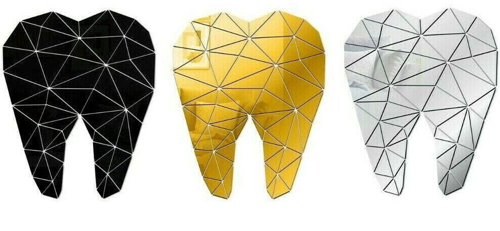 Dental Care Tooth Shaped Acrylic Mirrored Wall Stickers Dentist Clinic Art Decor