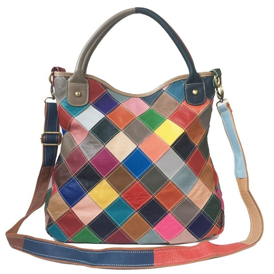 Top Genuine Leather Multi-color Tote Handbag, New Designer Women's Shoulder Bags