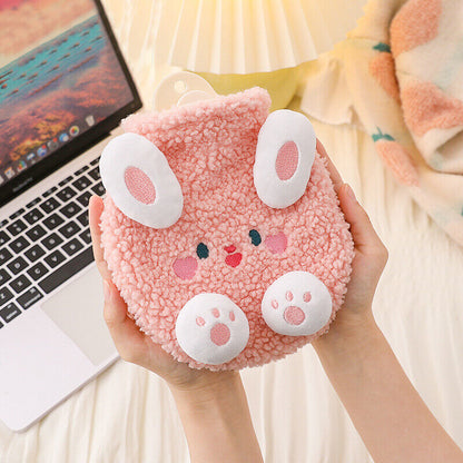 Cute Cartoon Animals Hot Water Bag w/ Plush Cover Winter Warm Hand Bottle