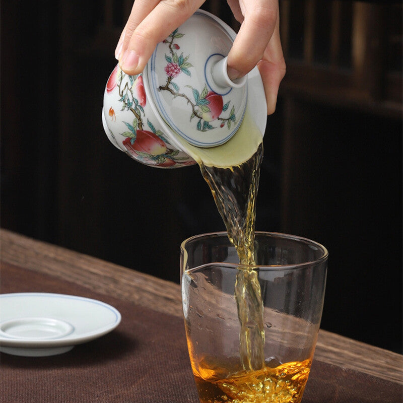 Porcelain Gaiwan Under Glaze Handpainted Tureen Ceramic Covered Bowl Saucer Lid