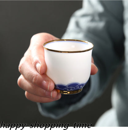 Luxury Chinese Top White Porcelain Pu'er Tea Set Gaiwan Tea Cup Saucer Pitcher