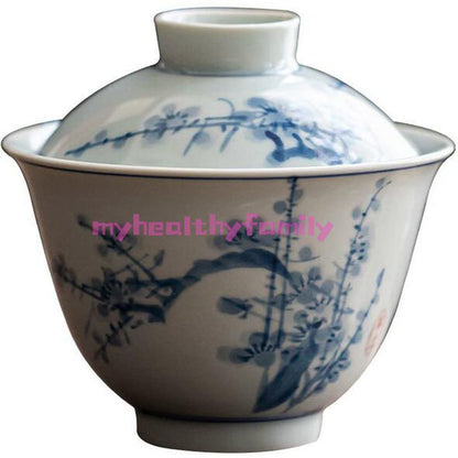 160ml Antique Blue White Porcelain Gaiwan Tea Bowl Kung Fu Tea Set Tureen