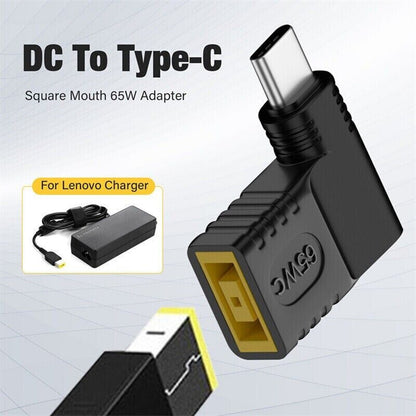 Elbow 65W USB C Type C To Power Charger Adapter Square Connector Part For Lenovo