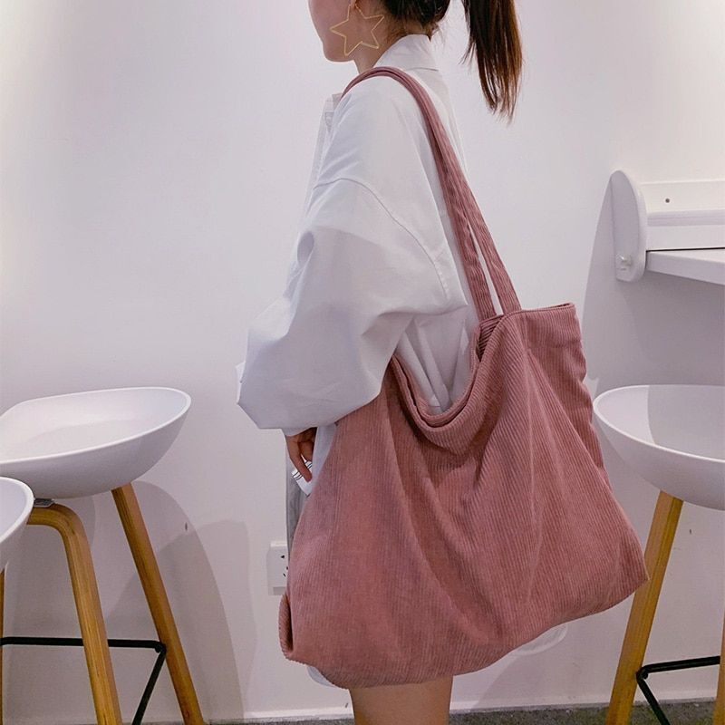 Corduroy Bag Women Shoulder Bags Handbags Zipper Eco Storage Bag Large Capacity