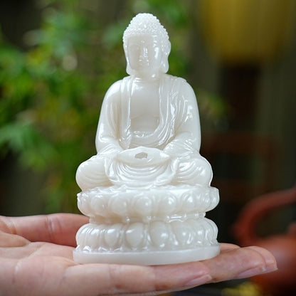 China Natural Hetian White Jade Safety Buddha Statue Worship Fengshui Ornament
