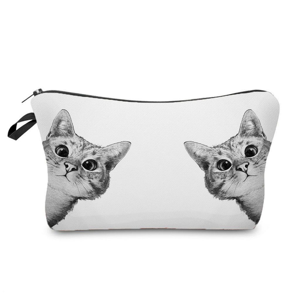 Makeup Bag Travel Storage Purse Mini Toiletry Bags Black Cat Print Cosmetic Case