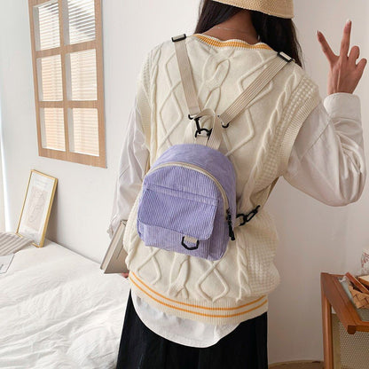 Women Corduroy Backpack Winter Small School Bag College Mini 230*190*90mm Purple