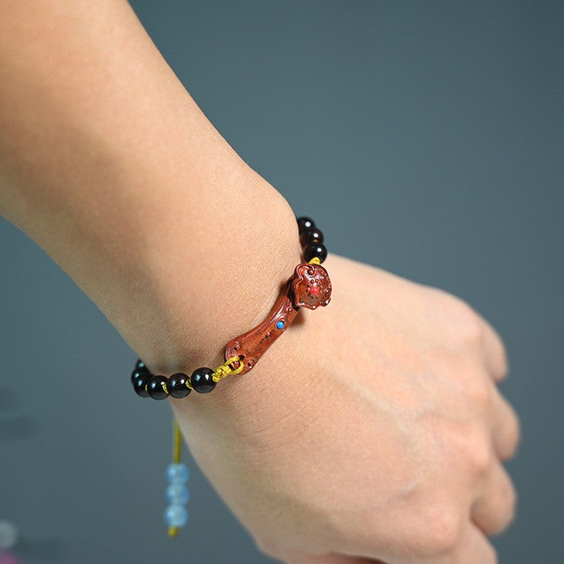 Natural Sandalwood Carving Ruyi Buddha Beads Prayer Beads Bracelet Handicrafts