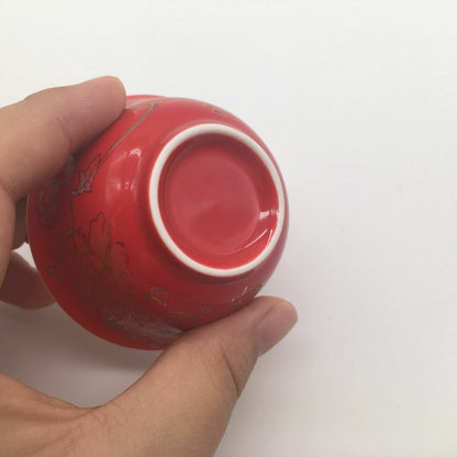 2pcs/lot Wedding Tea Cup Peony Print Red Small Volume Personal Cup For Pu'er Tea
