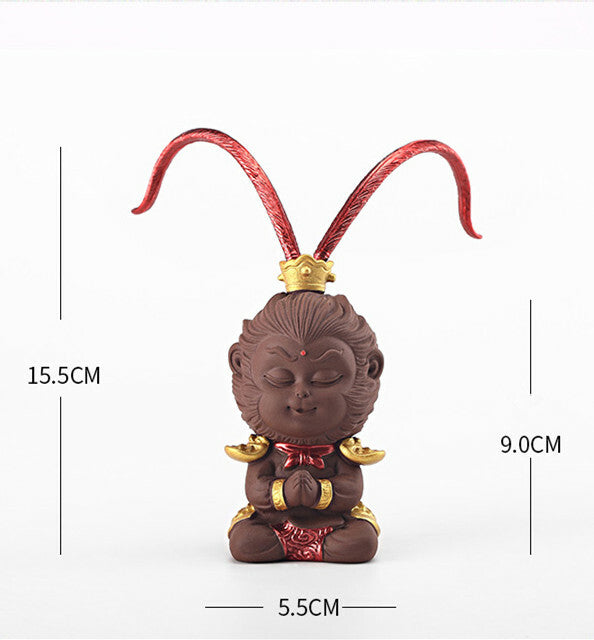 6.1" Monkey King Statue Small Home Decoration Yixing Zisha Handmade Tea Pet Gift