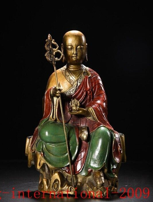 Tibet Buddhism bronze gilt painted tangseng Ksitigarbha jizo Monk Buddha statue