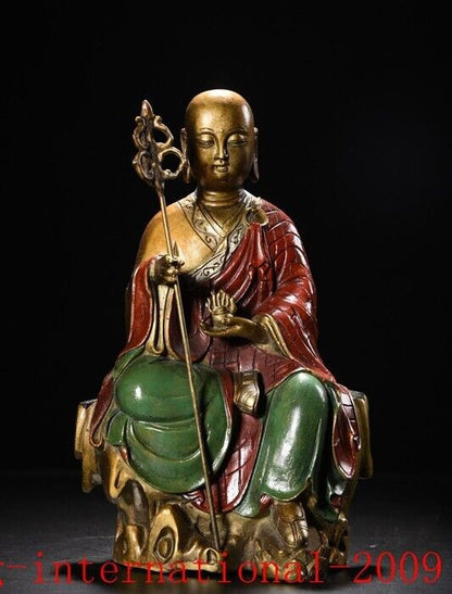 Tibet Buddhism bronze gilt painted tangseng Ksitigarbha jizo Monk Buddha statue