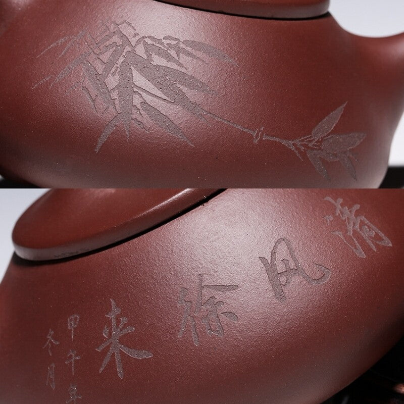 Chinese Yixing Zisha Clay Handmade Tea Pot Purple Shipiao Pot Bamboo Teapot Puer