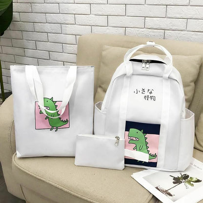 3 Pcs Sets Backpack School Bags Teenage Girls Women Casual Shoulder Zipper Solid