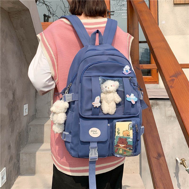 Backpack School Bags Multi Pockets Cute Nylon Polyester Softback 31*14*44CM Blue
