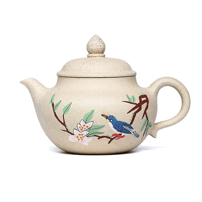 Yixing Zisha White Clay Pottery Handmade Tea Pot Bird Branch Marked Tea Pot