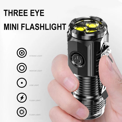 2PCS Three-Eyed Mini Flashlight Flash Super Power Waterproof Outdoor Travel
