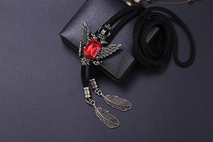 Men Bolo Tie Polyester Semi Precious Stone Pendant Suit Shirt Collar Accessories