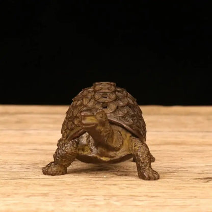 Vintage Red Copper Tortoise Incense Holder Burner Small Tea Pet Animal Turtle
