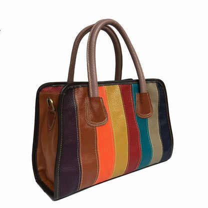 Luxury Tote Bag Patchwork Genuine Leather Women Handbag Retro Shoulder Messenger