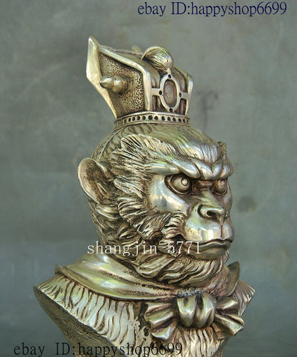 9" Chinese Silver Famous Xiyouji Monkey King Sun Wukong Wu Kong Head Bust Statue