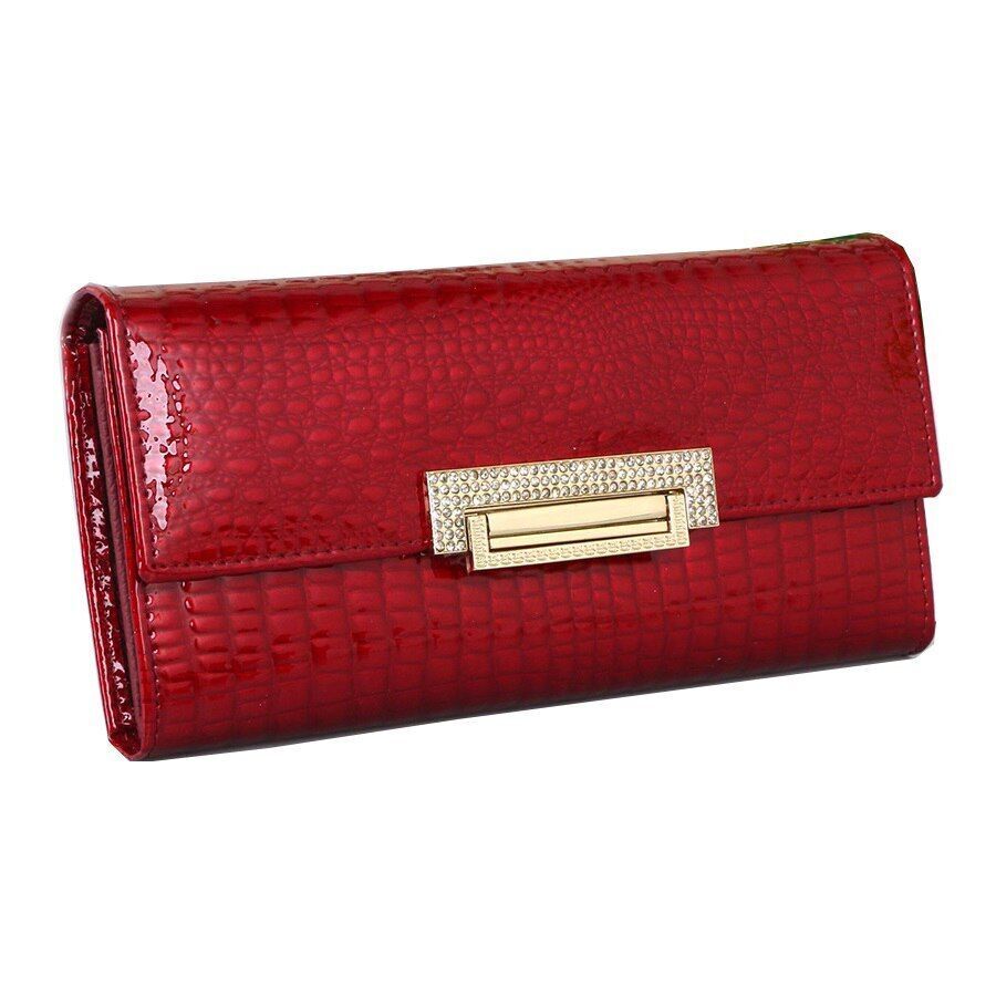 Genuine Leather Long Wallet Cowhide Purse Diamond Print Card Holder 2.5*19*9.5CM