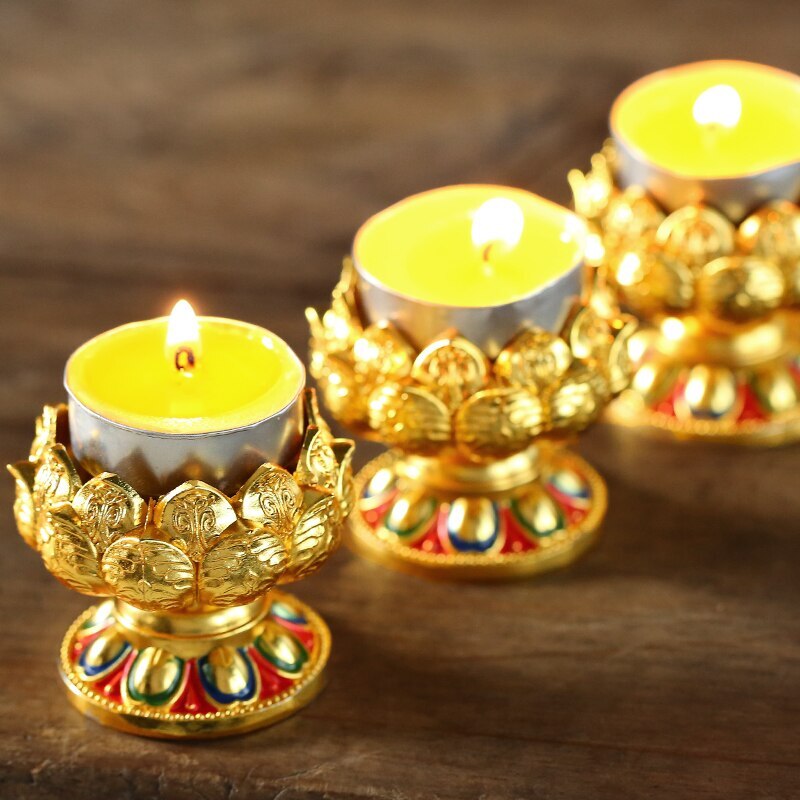 2.1" New Buddhist Lotus Butter Lamp Holder Before Buddha Bodhisattva Changming