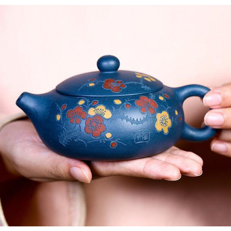180ML Yixing Zisha Pottery Handmade Day Green Clay Plum Blossom Teapot Tea Pot