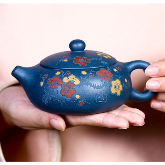 180ML Yixing Zisha Pottery Handmade Day Green Clay Plum Blossom Teapot Tea Pot