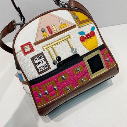 Synthetic Leather Patchwork Embroidery Shoulder Bag Messenger Handbag 23*24*15CM