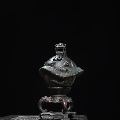 10" Chinese Bronze Gilt Myth Dragon Ball Incense Burner Censer