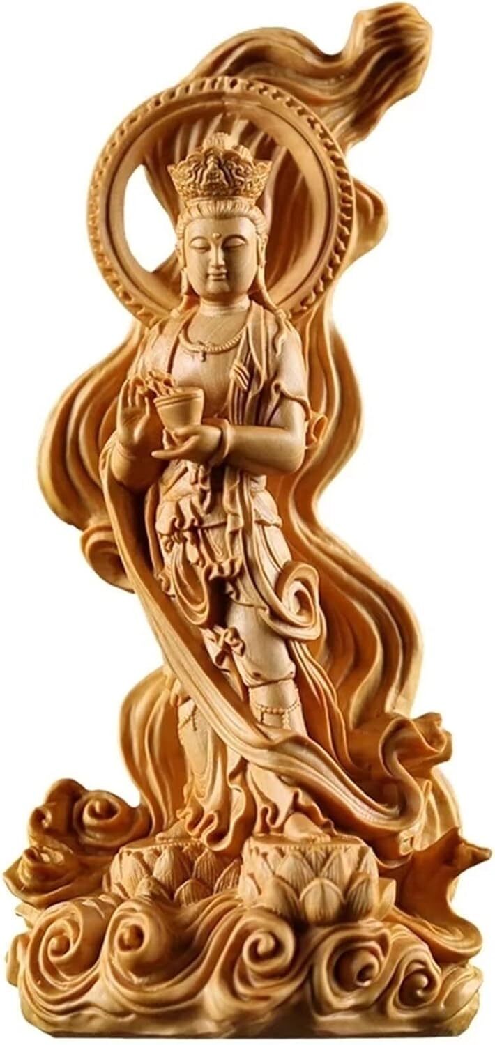Goddess of Mercy Guan Yin Buddha Statue Nanhai Kuanyin Hand Carved Boxwood Decor