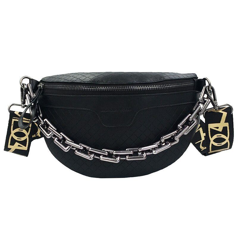 Thick Chain Fanny Pack Plaid Leather Waist Bag Shoulder Crossbody Handbags Belt