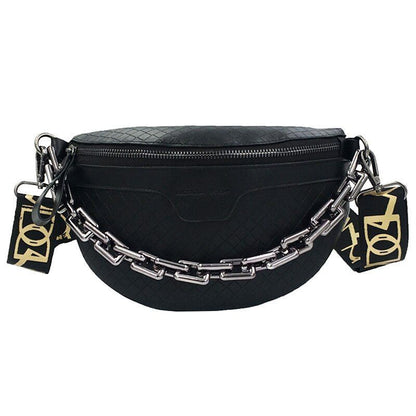 Thick Chain Fanny Pack Plaid Leather Waist Bag Shoulder Crossbody Handbags Belt