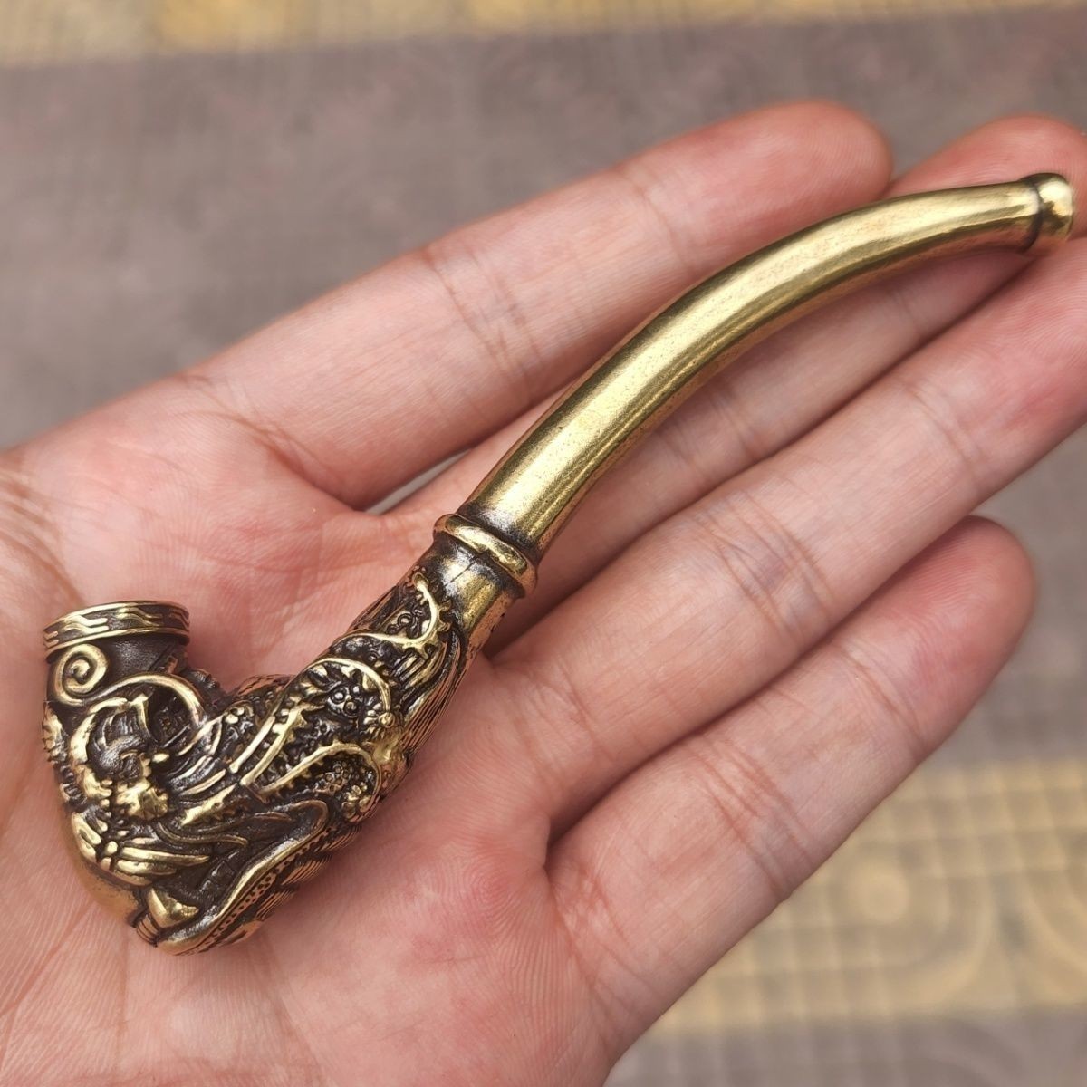 Vintage Brass Dragon Head Pipe | 10cm Mini Cigarette Holder (Metal Craft Gift)