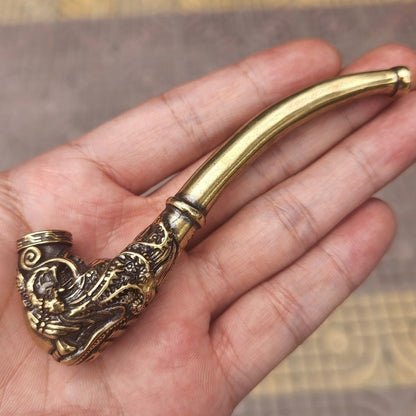 Vintage Brass Dragon Head Pipe | 10cm Mini Cigarette Holder (Metal Craft Gift)