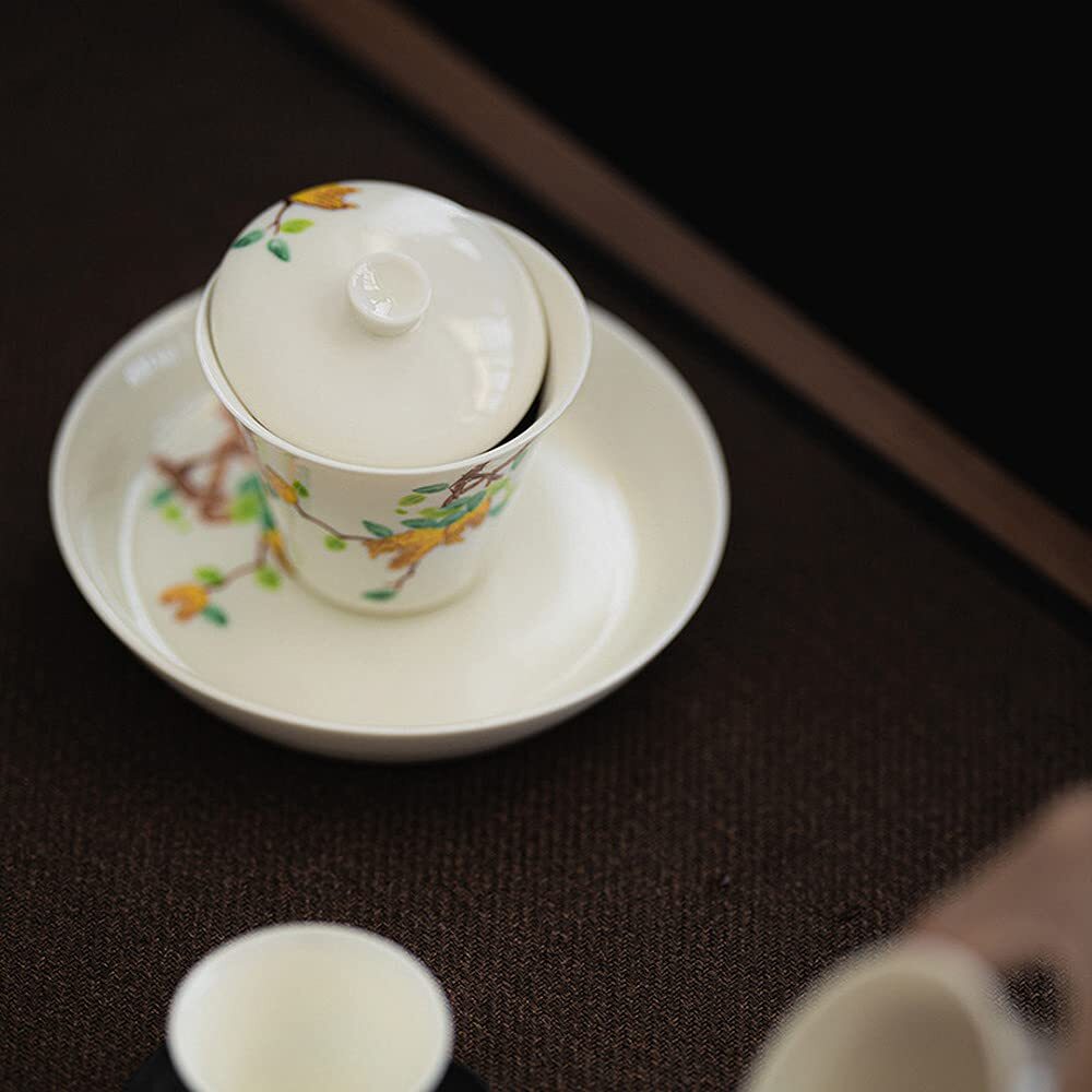 135ml Porcelain Hand Painted Tureen Tea Bowl Teacup Kung Fu Tea Set Tureen Decor